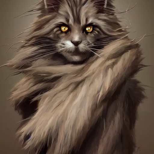 Prompt: stone maine coon, anthropomorphic large maine coon, dnd bipedal golem character, golem coon, aware. stone cat. dnd character concept, dnd digital painting, dnd artstation, dnd concept art, smooth, super sharp focus, illustration, art by artgerm and h r giger and alphonse mucha