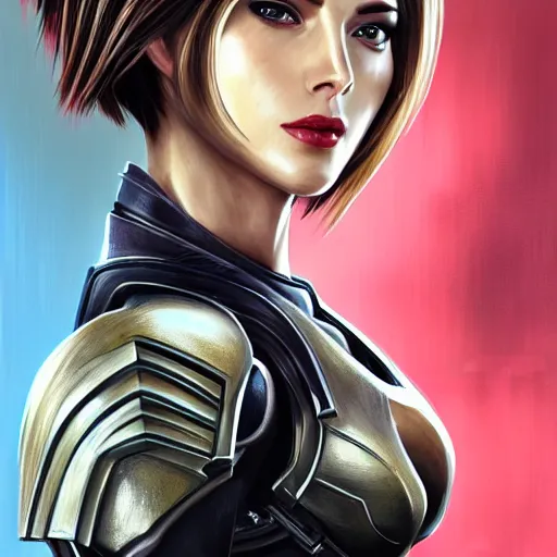 Image similar to A combination of Ada Wong's and Grace Kelly's and Ashley Greene's appearances with blonde hair wearing Spartan Vale's armor from Halo, high tech, action shot, angular, full body portrait, futuristic, fantasy, intricate, elegant, highly detailed, digital painting, artstation, concept art, matte, sharp focus, illustration, 8K, art by Donato Giancola and James Gurney