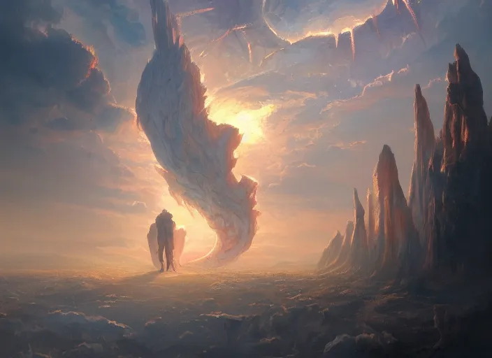 Image similar to A crackling portal to hell opening in an idyllic heavenly sky, a fantasy digital painting by Greg Rutkowski and James Gurney, trending on Artstation, highly detailed