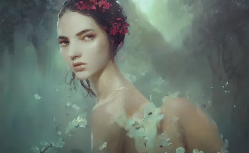 Prompt: a painting of jasmine trending on artstation in the style of greg rutkowski, beautiful, sensual, flower, portrait, adorable