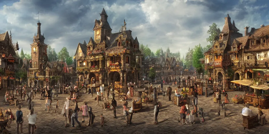 Image similar to beautiful matte painting of a fantasy town square