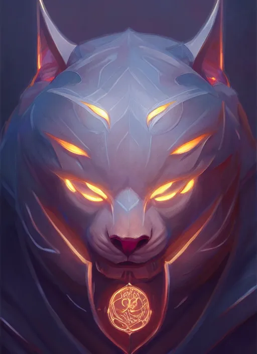 Image similar to symmetry!! portrait of rengar, league of legends, glowing lights!! intricate, elegant, highly detailed, digital painting, artstation, concept art, smooth, sharp focus, illustration, art by artgerm and greg rutkowski and alphonse mucha