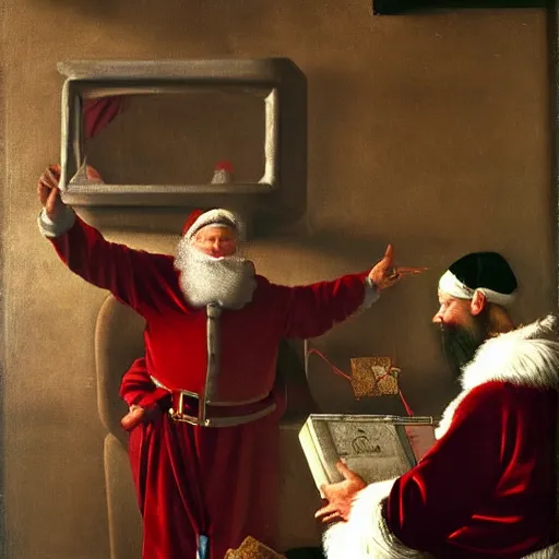 Image similar to Father Christmas playing on an Xbox Painted by Caravaggio