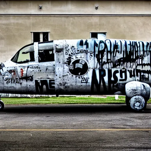 Image similar to Fairchild A-10 Thunderbolt covered in street art, in bone yard