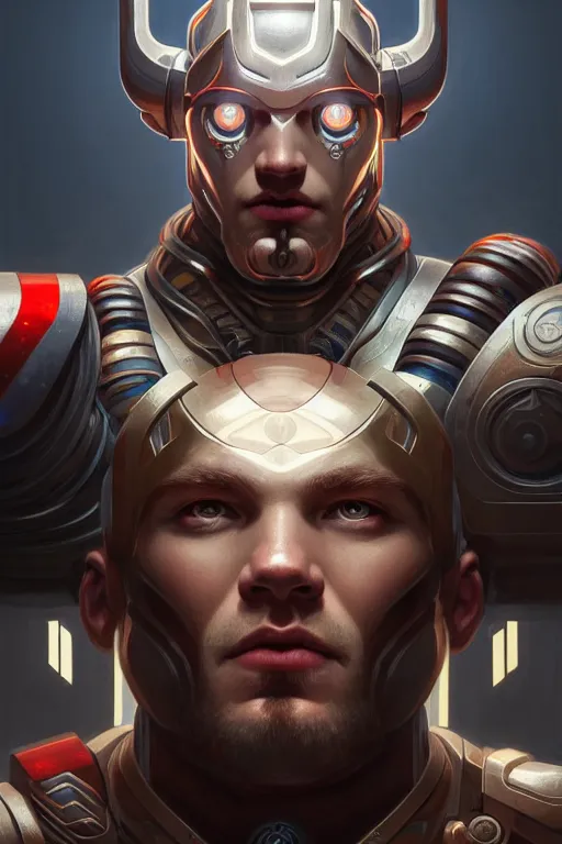 Prompt: symmetry!! portrait of cyborg thor in the style of god of war, machine parts embedded into face, intricate, elegant, highly detailed, digital painting, artstation, concept art, smooth, sharp focus, illustration, art by artgerm and greg rutkowski and alphonse mucha, 8 k