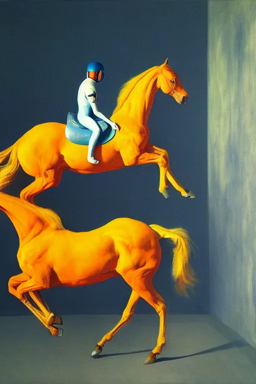 Image similar to horse levitates over an astronaut, hauntingly surreal, highly detailed painting by francis bacon, edward hopper, adrian ghenie, gerhard richter, and james jean soft light 4 k,