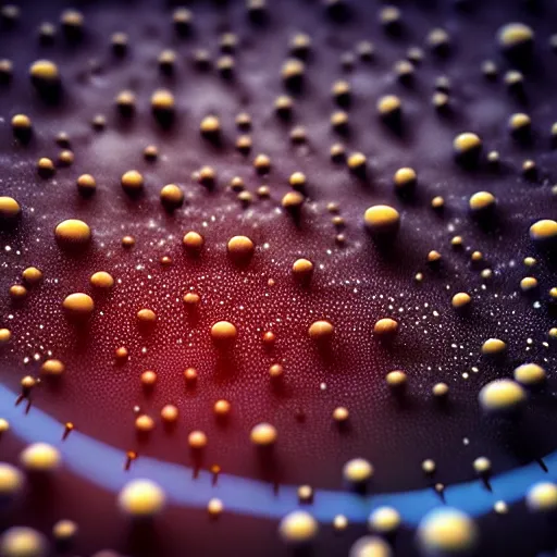 Image similar to close up photo of petri dish with a fungal cultures with little filaments under the microscope, octane render, tilt shift, polaeized light, smooth, ultrasharp focus, unreal engine 5, bokeh background, hyperrealism, vray
