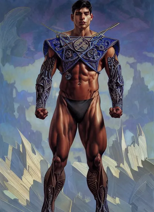 Prompt: aggressive superboy prime, d & d, muscular! crossfit anatomy, fantasy, intricate, elegant, highly detailed, digital painting, artstation, concept art, smooth, sharp focus, illustration, art by artgerm and greg rutkowski and alphonse mucha and alex ross and donato giancola and bayard wu and gustav moreau and wayne barlowe