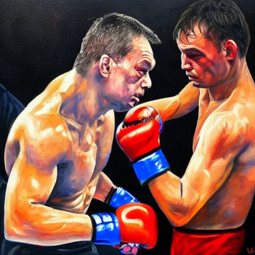 Prompt: viktor orban fighting mma, oil painting