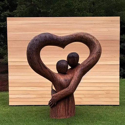 Prompt: a wood masterpiece symbolizing hugging