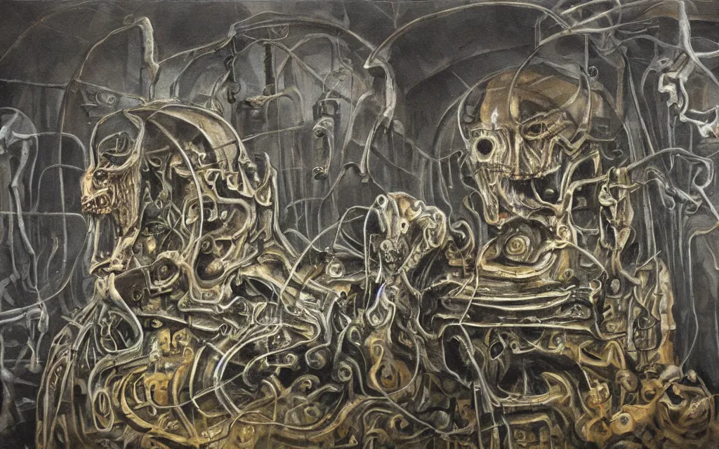 Image similar to haunted prehistoric machine ghosts of ancient science, award winning painting