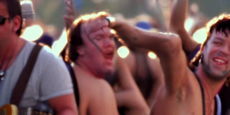 Prompt: photorealistic documentary style close macro up cinematography of sexy dave matthews band fan at the 1 9 9 9 woodstock festival shot on film with a angenieux 1 2 - 1 2 0 mm zoom lens shot at magic hour by cinematographers, malcolm hart, don lenzer, michael margetts, david myers, richard pearce, michael wadleigh