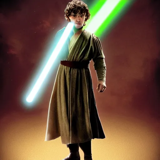 Image similar to frodo as jedi master, dramatic lighting,