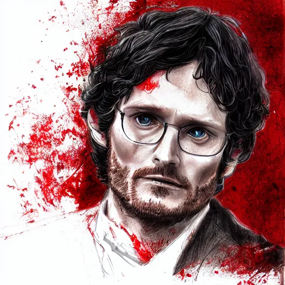 Image similar to will graham, hannibal, red, dark, digital drawing, golden ratio, environment, hyper detail, concept artbook