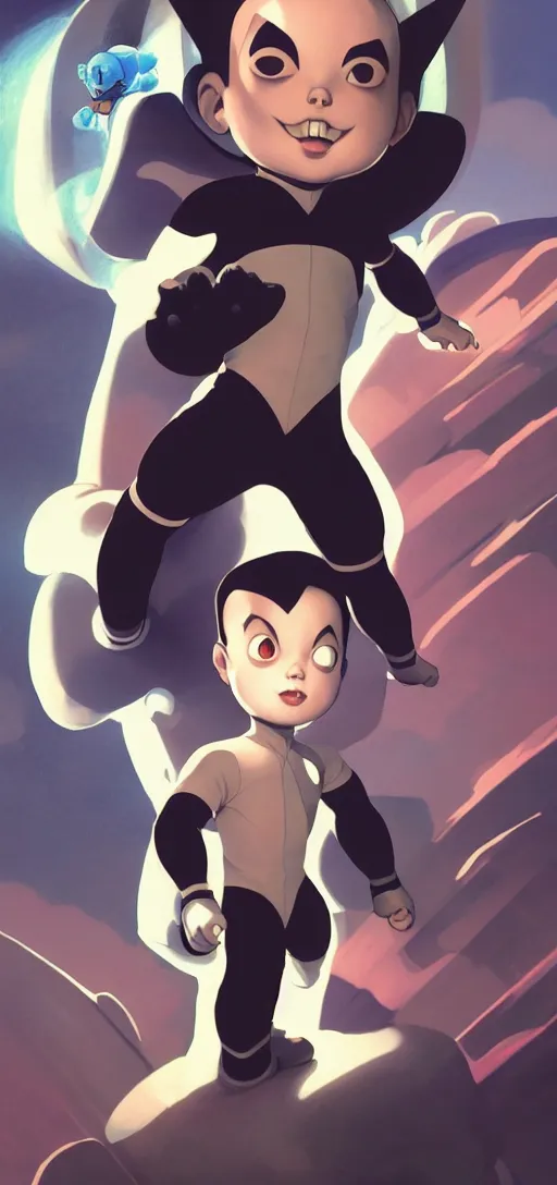 Prompt: wide angle portrait of Astroboy, in a shadowy place with dim studio lighting, concept art, digital painting, Unreal Engine 5, 8K, art by artgerm and greg rutkowski and alphonse mucha