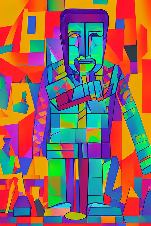 Image similar to cubist moai statue cutout digital illustration cartoon colorful beeple