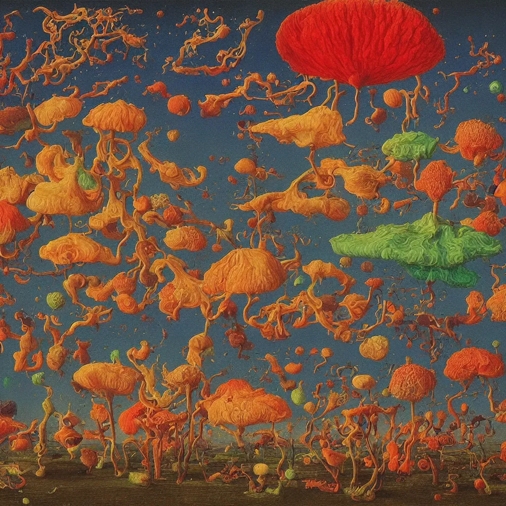 Prompt: a single! colorful! liquid fungus clear empty sky, a high contrast!! ultradetailed photorealistic painting by jan van eyck, audubon, rene magritte, agnes pelton, max ernst, walton ford, andreas achenbach, ernst haeckel, hard lighting, masterpiece