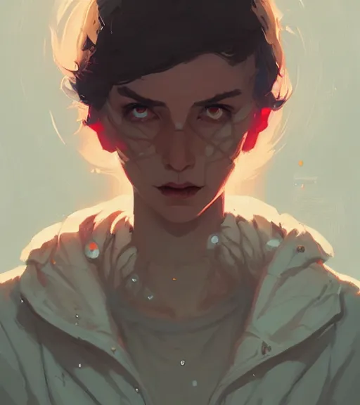 Image similar to portrait of a necromancer by atey ghailan, by greg rutkowski, by greg tocchini, by james gilleard, by joe fenton, by kaethe butcher, dynamic lighting, gradient light blue, brown, blonde cream and white color scheme, grunge aesthetic