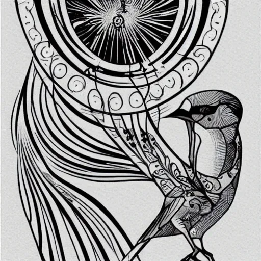 Prompt: an art nouveau tattoo design of birds flying in a simple spiral, ink, line art _ h 7 2 0