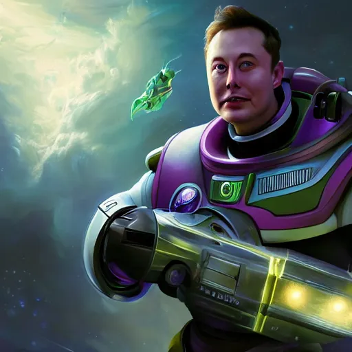 Image similar to portrait of elon musk as buzz lightyear, league of legends amazing splashscreen artwork, splash art, natural light, elegant, photorealistic facial features, intricate, fantasy, detailed face, atmospheric lighting, anamorphic lens flare, cinematic lighting, league of legends splash art, hd wallpaper, ultra high details by greg rutkowski