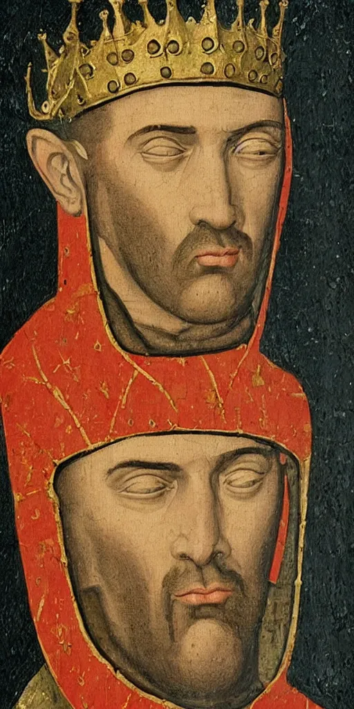 Prompt: medieval painting of stannis baratheon, high detail