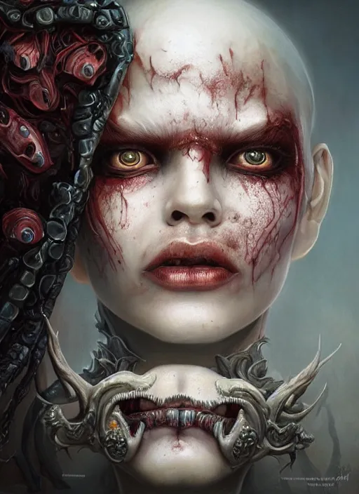 Image similar to a hyper detailed face portrait of the queen of blades, wounded face, diablo 4 lilith, sideshow figurines, by tom bagshaw, artgerm, dorian cleavenger, greg rutkowski, wlop, astri lohne, zdzisław beksinski trending on artstation