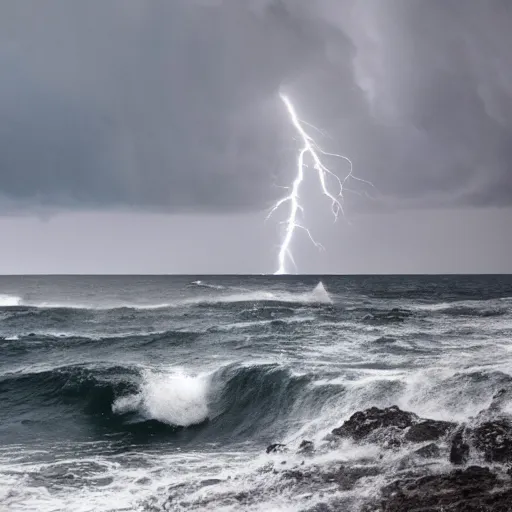 Image similar to Stormy sea, big waves, rain, lightning, gray clouds, old wooden ship, Giant Tentacles rising from water, Canon EOS R3, f/1.4, ISO 200, 1/160s, 8K, RAW, unedited, symmetrical balance, in-frame.