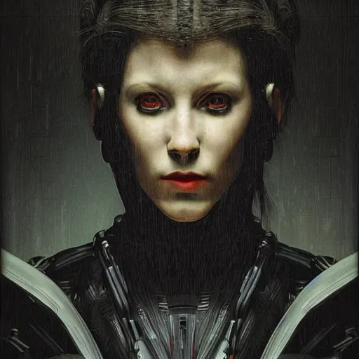 Image similar to portrait of a character from a cyberpunk movie series, by caravaggio, cybernetic implant, award winning, masterpiece, intricate, dramatic light, detailed, asymmetrical, dark