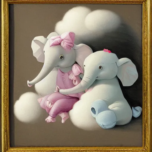 Prompt: “falling asleep with cute elephants made from clouds, illustration, detailed, smooth, pink white and green, by adolf lachman”