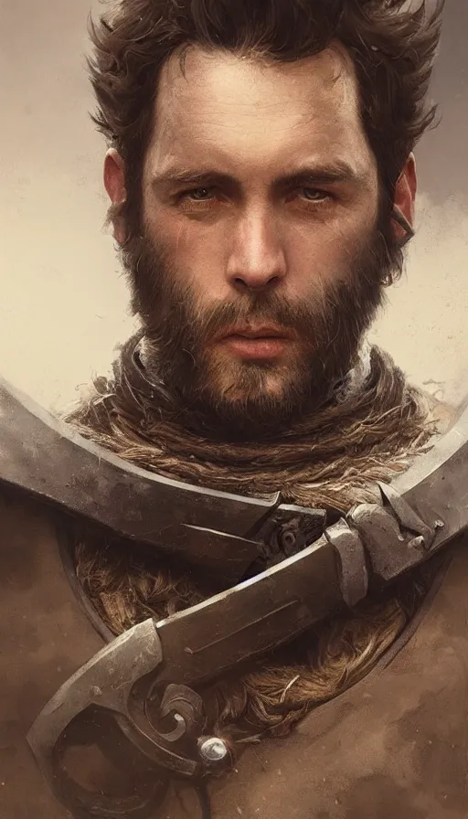 Prompt: Portrait of an old knight with a large sideburns, mutton chops, male, detailed face, fantasy, highly detailed, cinematic lighting, digital art painting by greg rutkowski