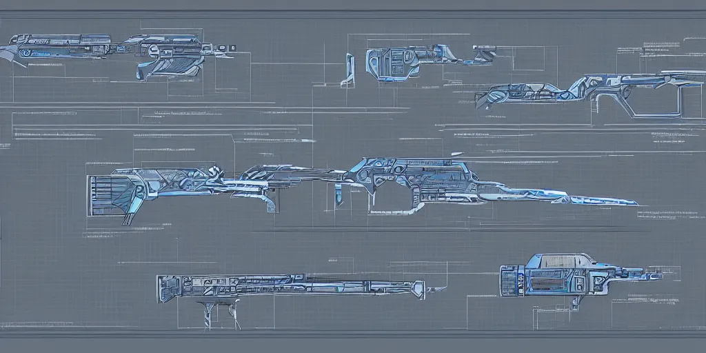 Image similar to schematic of a futuristic plasma rifle, blueprint, HD, side view, 4k