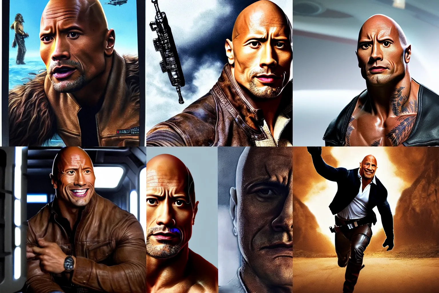 Prompt: portrait of Dwayne Johnson playing Han Solo