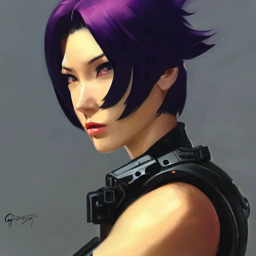 Image similar to greg manchess portrait painting of partially armored motoko kusanagi as overwatch character, medium shot, asymmetrical, profile picture, organic painting, sunny day, matte painting, bold shapes, hard edges, street art, trending on artstation, by huang guangjian, gil elvgren, ruan jia, greg rutkowski, gaston bussiere