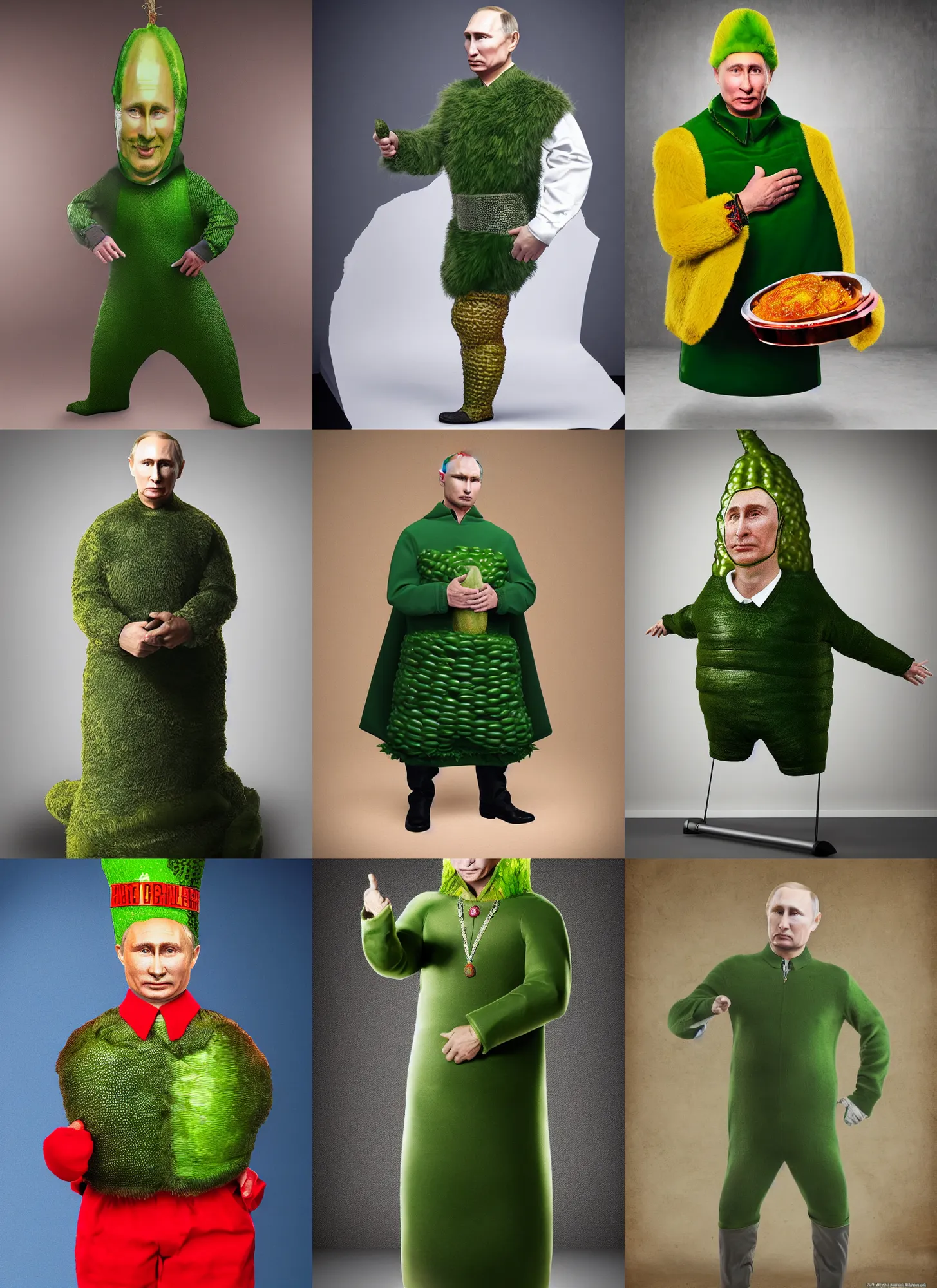 Image similar to putin wearing pickle costume, highly detailed, studio lighting, 4 k