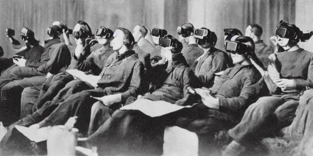 Image similar to 1 9 0 0 s photo of people using iphones ipods virtual reality headsets vr watching hd tv in a movie theater