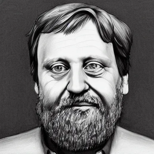 Image similar to sketch portrait of slavoj zizek with a coca cola bottle, artistic pencil drawing, detailed, award - winning, trending on artstation