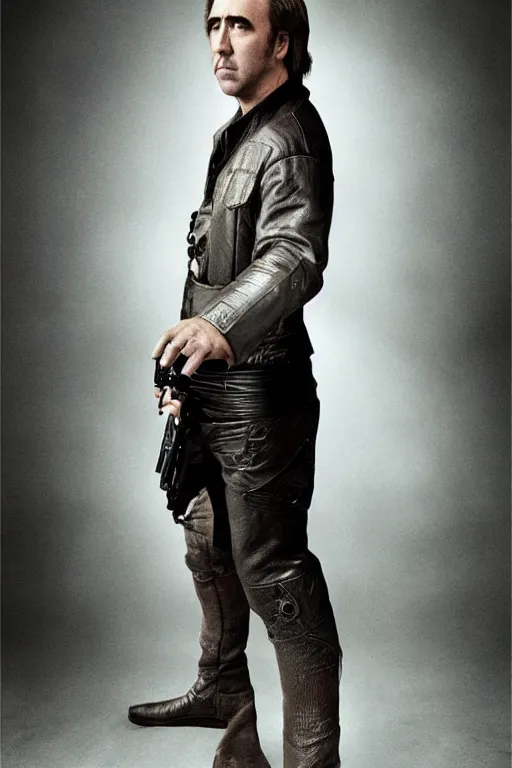 Image similar to A portrait photograph of Nicolas Cage as Luke Skywalker, award winning, by Annie Liebowitz