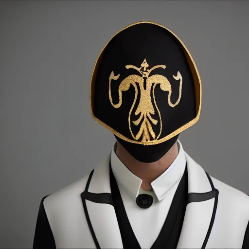 Image similar to portrait of masked dune dynasty with louis vuitton clothes, white background, louis vuitton logo, 8 k, symmetrical, 3 d render, octane render, insane details