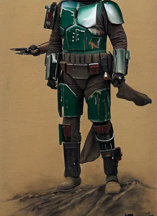 Image similar to boba fett ( mandalorian from star wars ) in a samurai japanese version, very detailed oil painting, dark and realistic, japanese art art