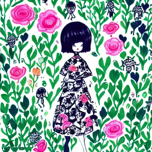 Prompt: maruti_bitamin instagram, girl with frogs and flowers