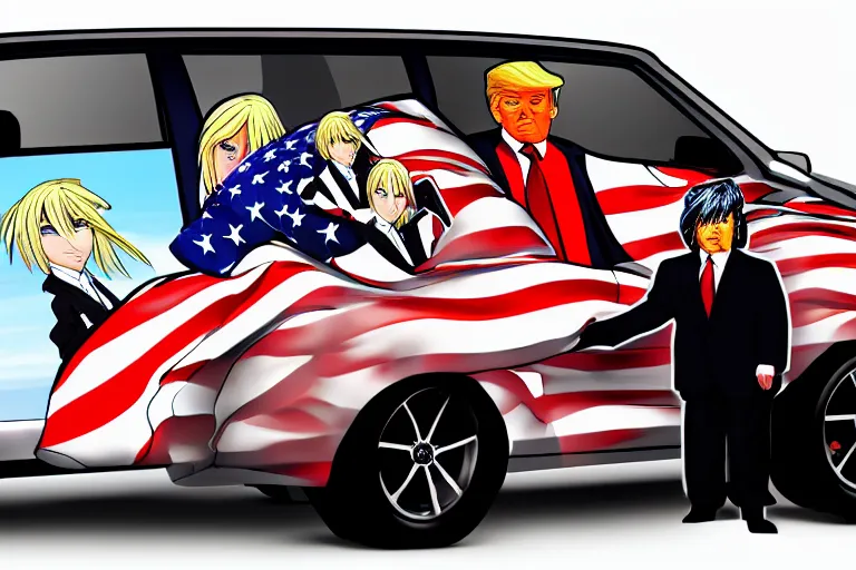 Image similar to trump-car-wrap-from-the-side, anime, anime anime