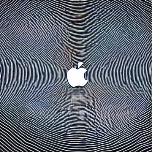 Image similar to apple falls into black hole becoming warped and stretched