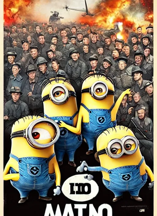 Prompt: minions : wwii movie poster by drew struzan