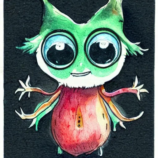 Prompt: cute watercolor colourful mandrake root with big eyes, from harry potter sticker,