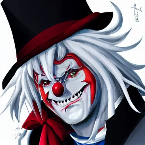 Image similar to portrait of alucard as a clown, anime fantasy illustration by tomoyuki yamasaki, kyoto studio, madhouse, ufotable, trending on artstation