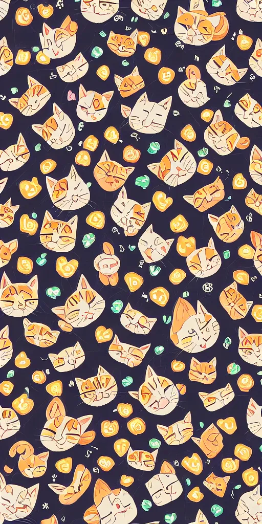 Image similar to seamless pattern of cute anime cats symmetrical, repeating 3 5 mm photography