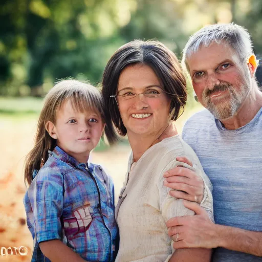 Image similar to a family who are built out of wood, 5 0 mm lens, f 1. 4, sharp focus, ethereal, emotionally evoking, head in focus, volumetric lighting, 8 k