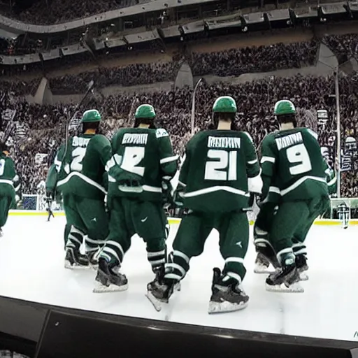 Image similar to “Michigan state ice hockey team wins frozen four, stylized like NHL video game”