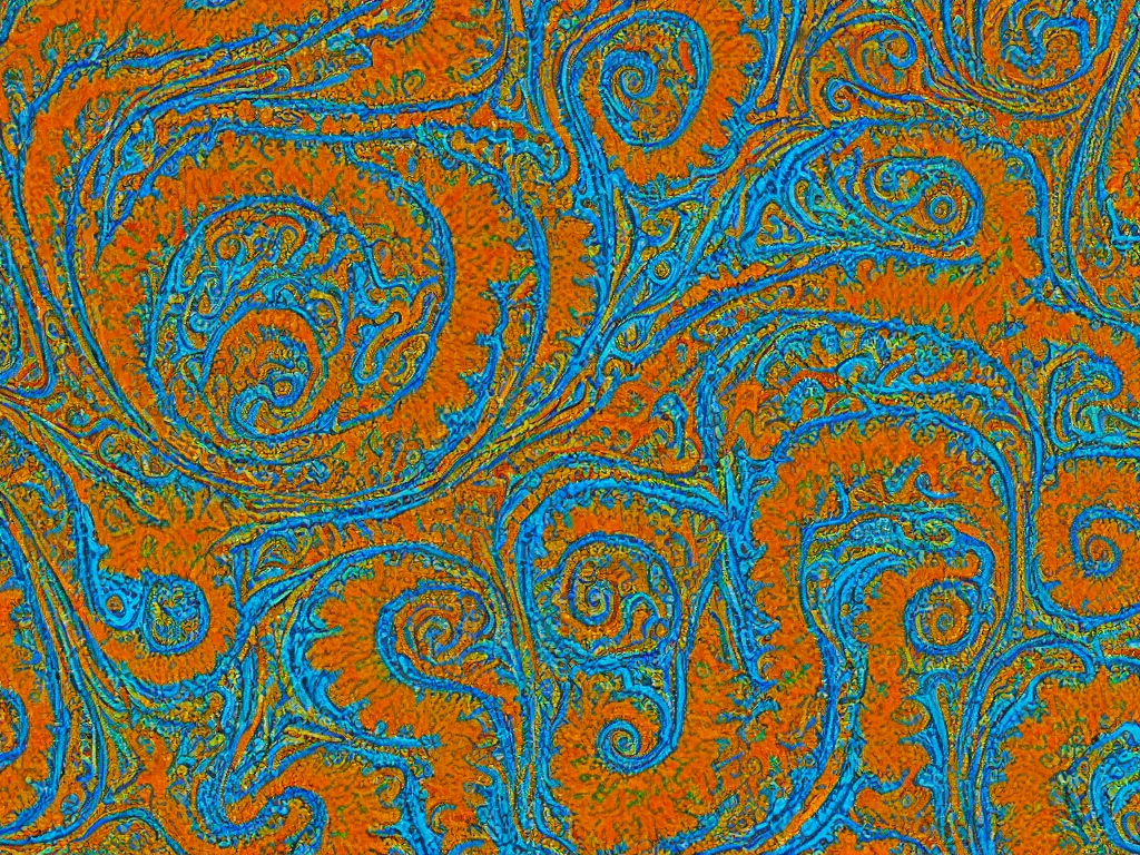 Image similar to 3d fractal swirling maze paisley colors lichen patterns