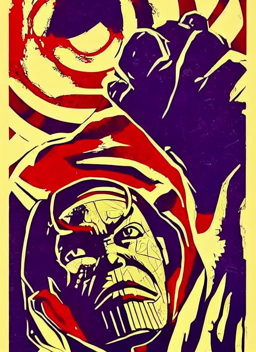 Prompt: obey art poster with thanos. by shepard fairey